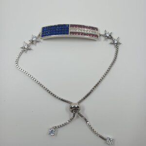 Joan Boyce American Flag Adjustable Crystal Bracelet.